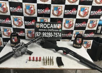 Casal é preso com fuzil e espingarda após denúncia em Manaus